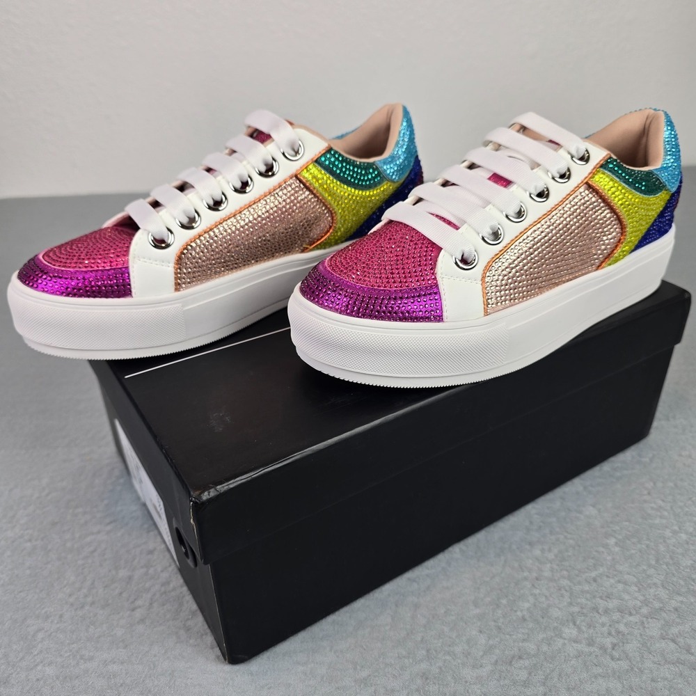 Cape Robbin Gisella Rainbow Rhinestone Platform Sneakers Women's Size 7.5 New